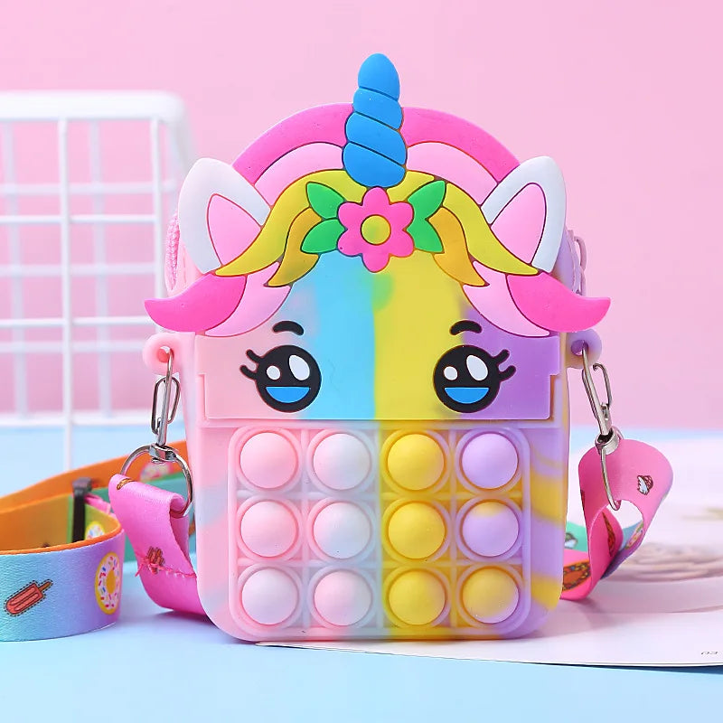 Kawaii Unicorn Cross Bag Fidget Toys For Girls Handbag Coin Pouch Purse Push Bubble Relief Stress Squeeze Toys Messenger Bags