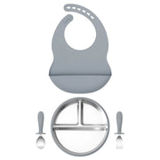 4PCS Stainless Steel Silicone Baby Feeding Set With Detachable Bowl Plate BPA Free Fork Spoon Bib Weaning Tableware Training