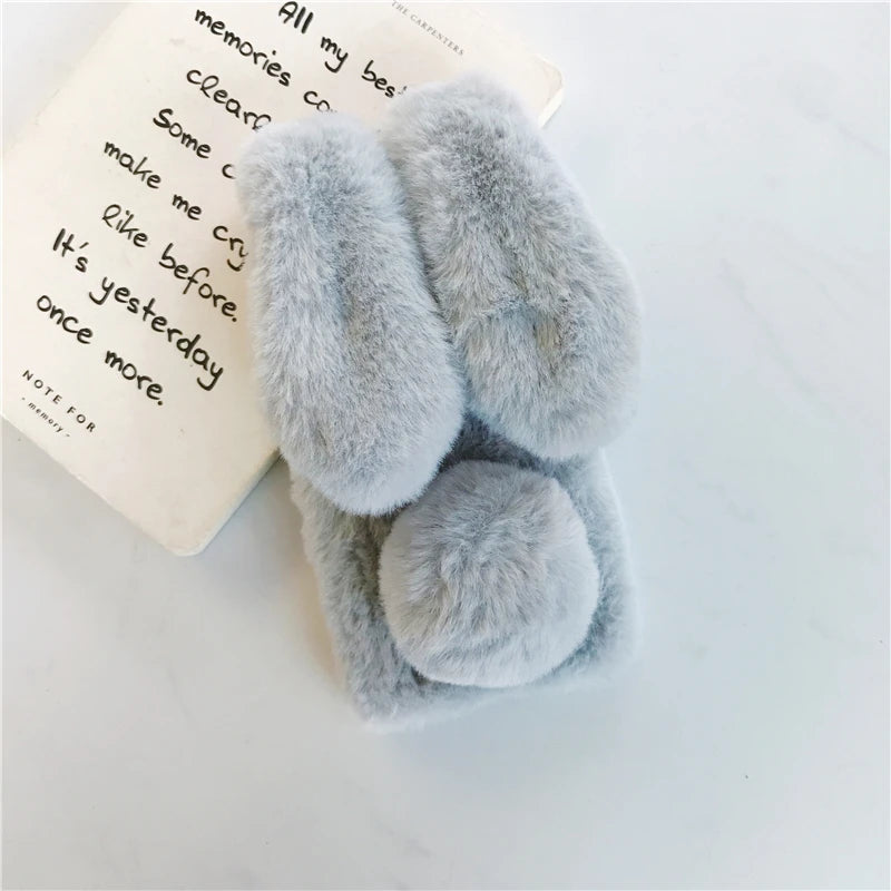 Soft Plush Case For iPhone 13 14 15 11 12 Pro XR X Xs Max 7 8 6 6s Plus 5 5S SE mini 3D Furry Rabbit Bunny Warm Fur Hair Cover