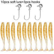 10PCS Soft Lure 5.5cm 7cm 10cm T Tail Worm 3PCS Jigging Head Hook 3g 5g 10g Metal Jig Carp Fishing Pesca Swimbait Gear Kit Bait