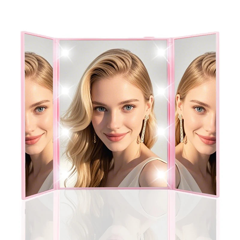 Portable Lighted Makeup Mirror 3 Way Trifold with Lights, LED Mini Travel Folding Vanity Mirror with Stand, Gifts for Woman