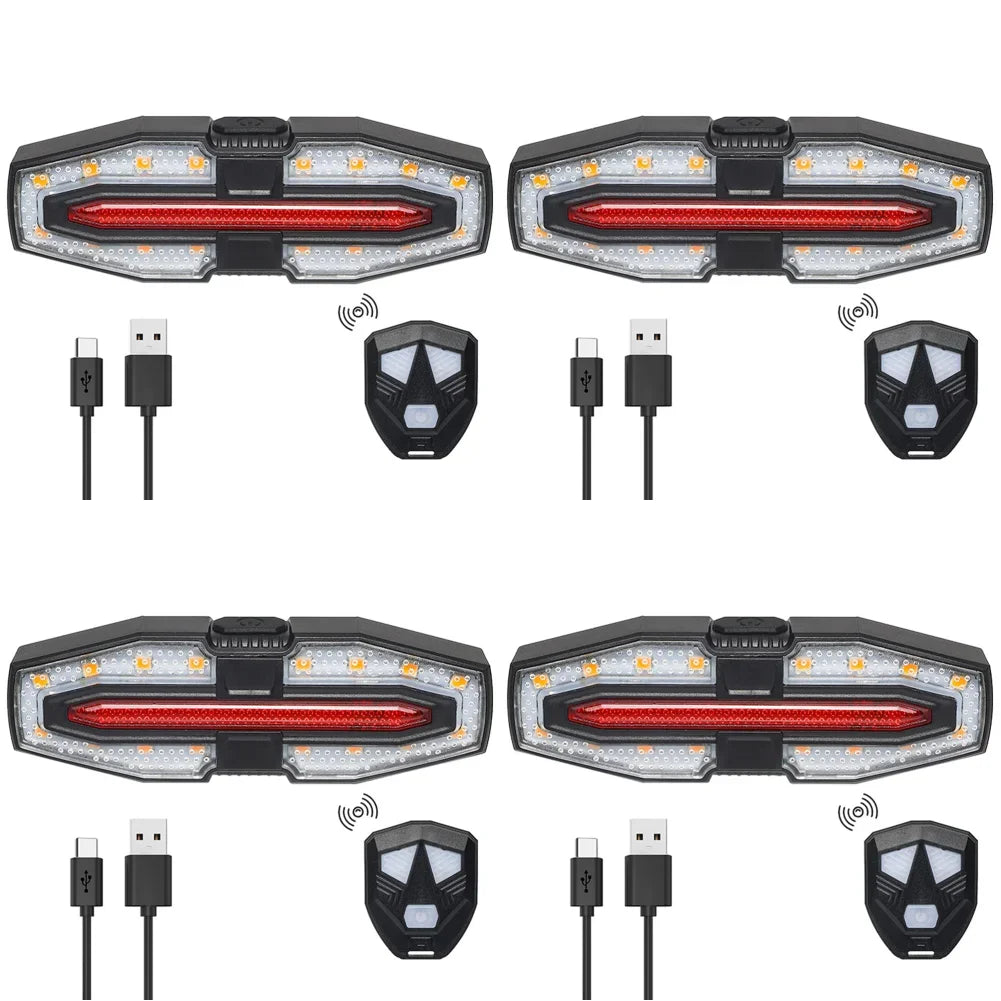 Rechargeable Bike Tail Light with Turn Signals Warning Bike Lights Wireless Remote Control Cycling Back Light for Night Riding