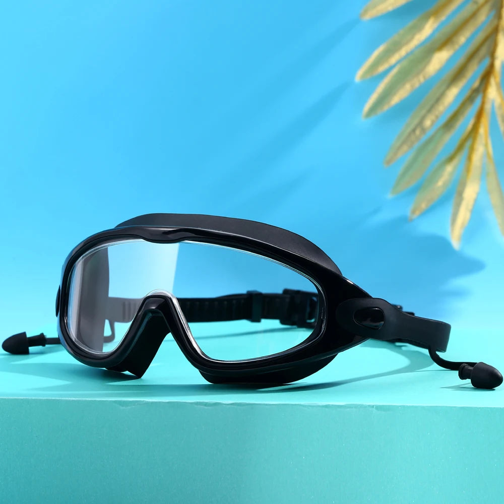 Adult Swimming Goggles Large Frame with Earplugs Swimming Goggles for Men and Women Professional High-Definition Anti-Fog Goggles