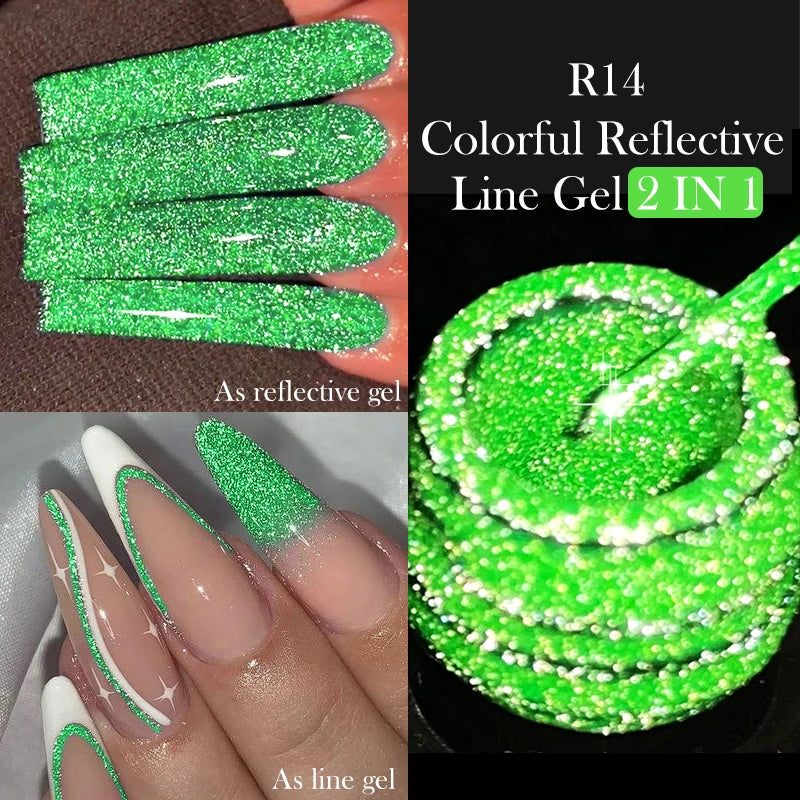 LILYCUTE 5ml Reflective Glitter Liner Gel Nail Polish Superflash Colorful Sparkling Graffiti Painting Stripe Pull Line Nail Gel