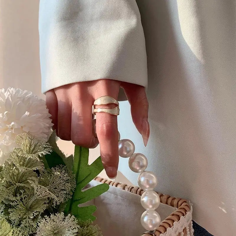 Retro Gold Color Double Oil Drip Open Rings for Women Luxury Irregular Adjustable Finger Ring 2025 New Trendy Wedding Jewelry