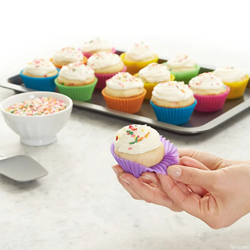 12Pcs Silicone Cup Cake Mold Reusable Cupcake Mould Muffin Pastry Chocolate Pudding Candy Jelly Mold Baking Cookie DIY Tool
